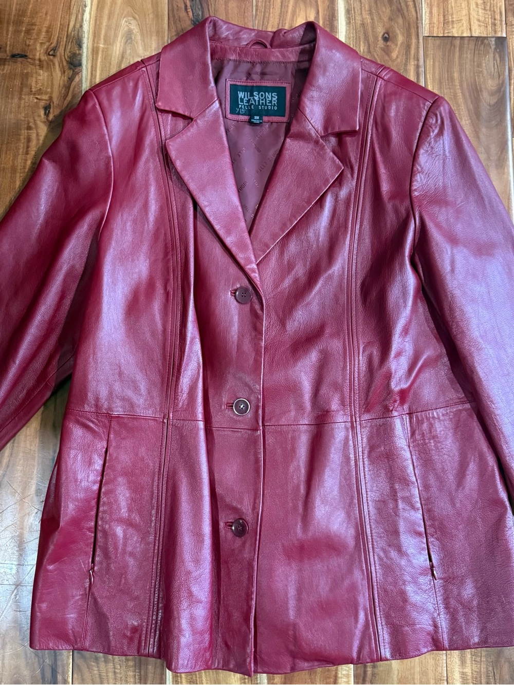 Vintage Wilsons Leather Pelle Studio Red Leather Blazer Jacket Coat Size 3X - Picture 2 of 11